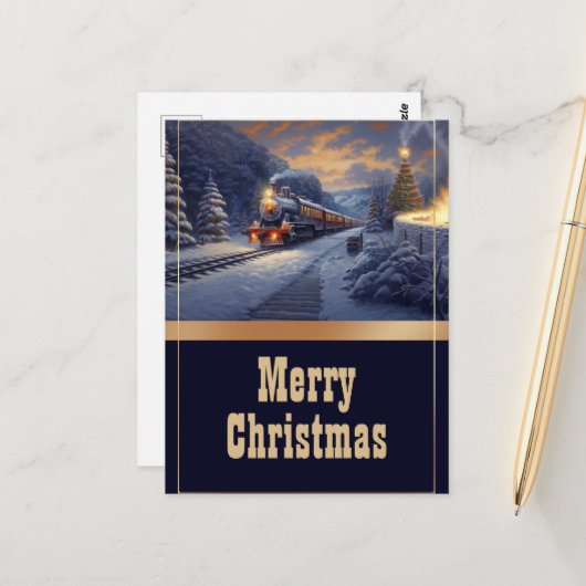 クリスマストレイン絵画ヴィンテージ ポストカード (正面/裏面インサイチュ)