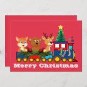 クリスマストレイン フラット ホリデー カード (正面/裏面)