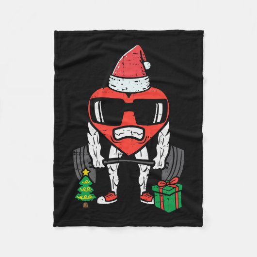 クリスマストレーニングハートリフティングクリスマスジムエクササイズ フリースブランケット (正面)