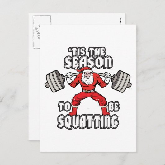 クリスマストレーニングユーモア – Santa Claus Squat シーズンポストカード (正面/裏面)