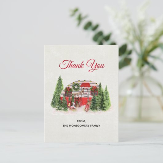 クリスマストレーラーキャンパーアウトドアジーテーマありがとう ポストカード (スタンド正面)