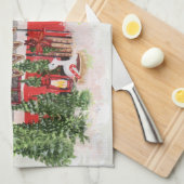 クリスマストレーラーキャンパーアウトドアジーテーマ キッチンタオル (四つ折り)