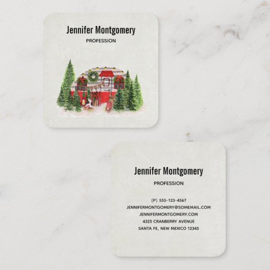 クリスマストレーラーキャンパーアウトドアジーテーマ スクエア名刺 (正面/裏面)
