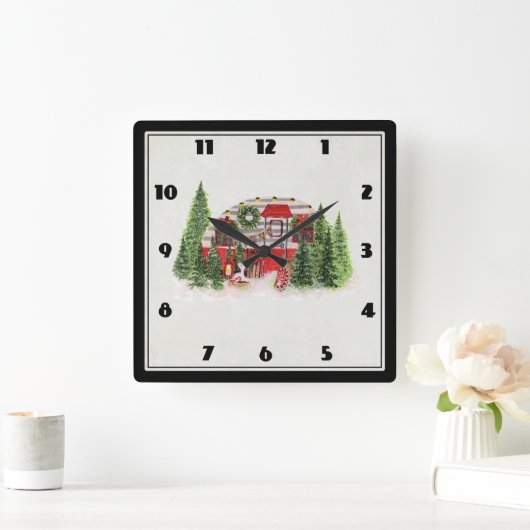 クリスマストレーラーキャンパーアウトドアジーテーマ スクエア壁時計 (ホーム)