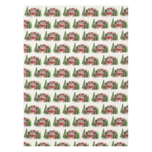 クリスマストレーラーキャンパーアウトドアジーテーマ テーブルクロス (正面)