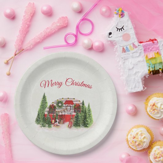 クリスマストレーラーキャンパーアウトドアジーテーマ ペーパープレート (パーティー)