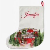 クリスマストレーラーキャンパーアウトドアジーテーマ ラージクリスマスストッキング (裏面)