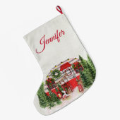 クリスマストレーラーキャンパーアウトドアジーテーマ ラージクリスマスストッキング (裏面 (吊り時))
