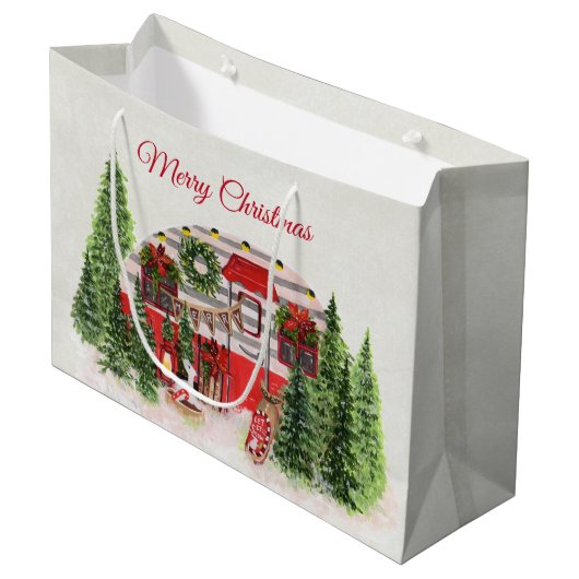 クリスマストレーラーキャンパーアウトドアジーテーマ ラージペーパーバッグ (正面アングル)