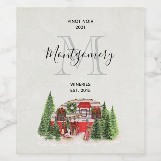クリスマストレーラーキャンパーシ素朴ーンのワイン作り ワインラベル (シングルラベル)