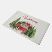 クリスマストレーラーキャンパーシ素朴ーンへようこそ ドアマット (アングル)