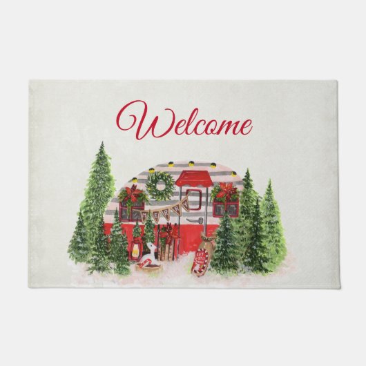 クリスマストレーラーキャンパーシ素朴ーンへようこそ ドアマット (正面)