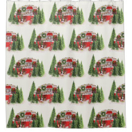 クリスマストレーラーキャンパーパター素朴ン シャワーカーテン