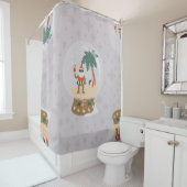 クリスマストロピカルサマースノーグローブブラックサンタ シャワーカーテン (インサイチュ)