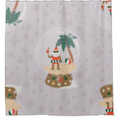 クリスマストロピカルサマースノーグローブブラックサンタ シャワーカーテン (正面)