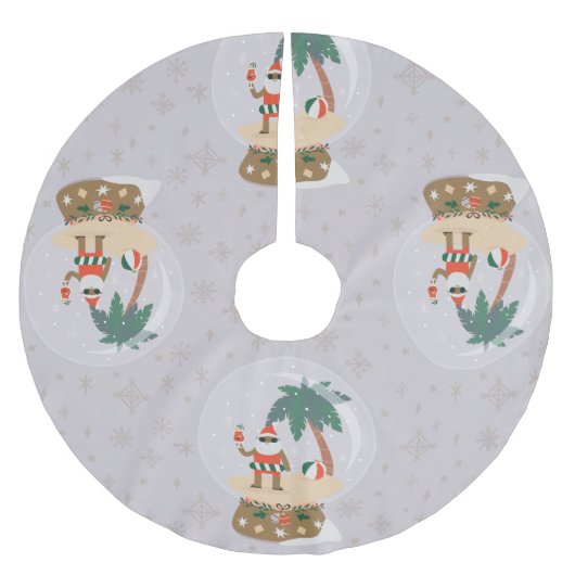 クリスマストロピカルサマースノーグローブブラックサンタ ブラッシュドポリエステルツリースカート (正面)