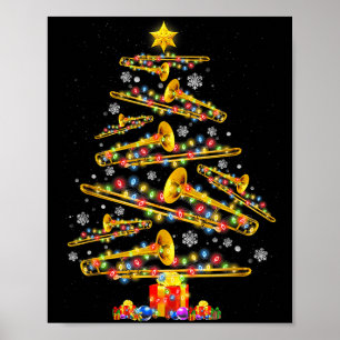 クリスマストロンボーン奏者 クリスマスツリー ジャズミュージック ラブ ポスター