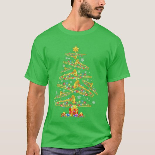 クリスマストロンボーン奏者 クリスマスツリー ジャズ音楽愛好家 S Tシャツ (正面)