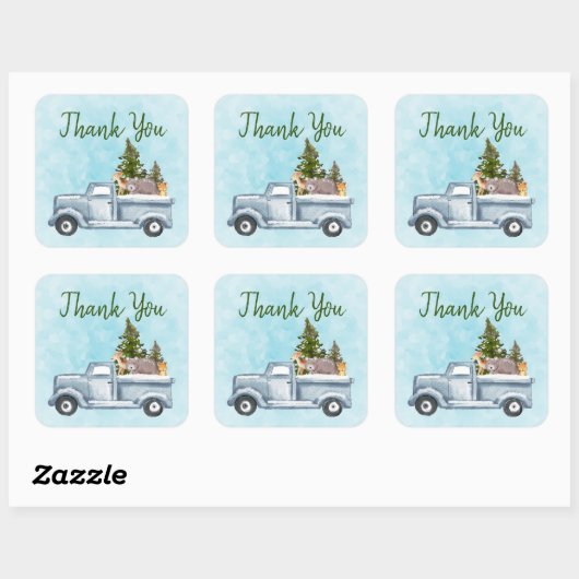 クリスマスト運ラックの木と動物ありがとう スクエアシール (シート)