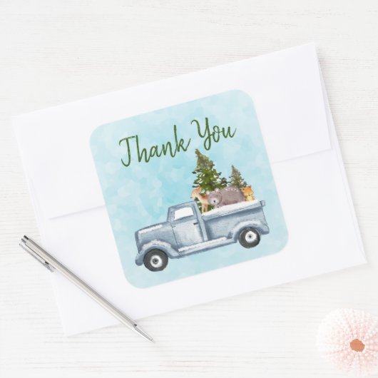 クリスマスト運ラックの木と動物ありがとう スクエアシール (封筒)
