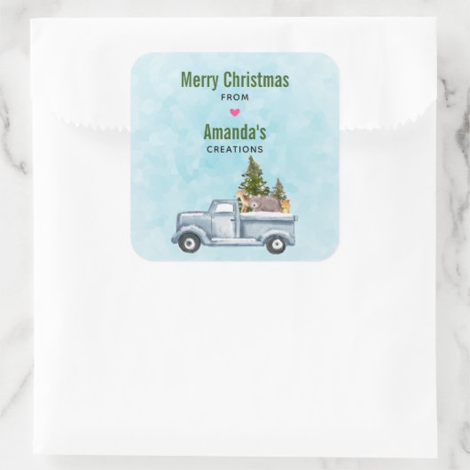 クリスマスト運ラックの木と動物のビジネス スクエアシール (バッグ)