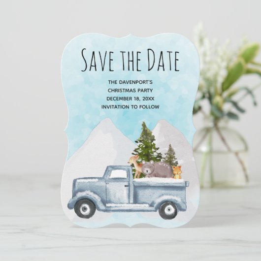 クリスマスト運ラックの木と動物 セーブザデート (スタンド正面)