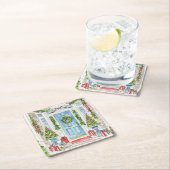 クリスマスドアウォーターカラーコースター スクエアペーパーコースター (インサイチュ)