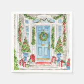 クリスマスドアウォーターカラーナプキンズ スタンダードカクテルナプキン (正面)