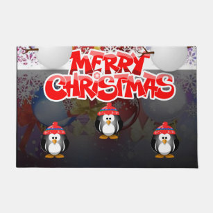 クリスマスドアマット、メリークリスマスペンギン ドアマット