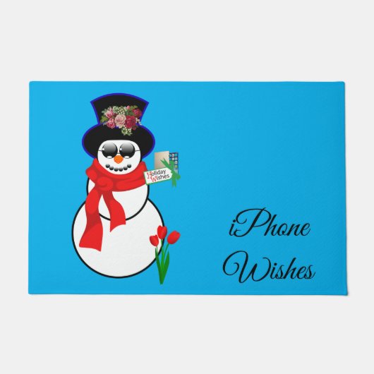 クリスマスドアマット、雪だるまIphoneの願い ドアマット (正面)
