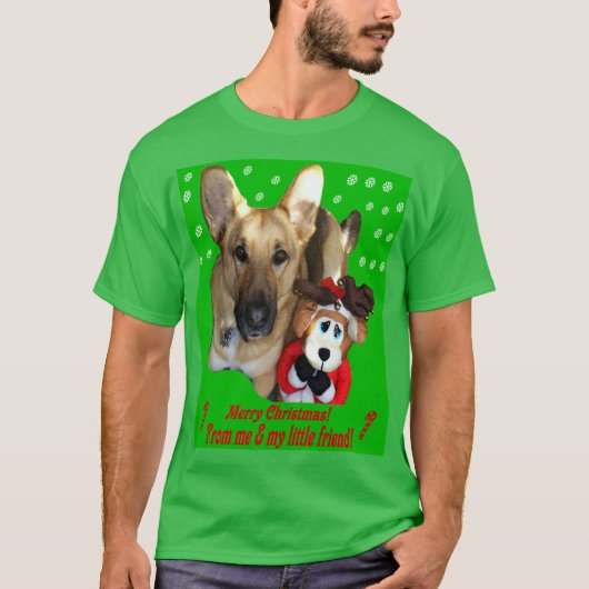 クリスマスドイツの羊飼いとトイユニセックストナカイ Tシャツ (正面)