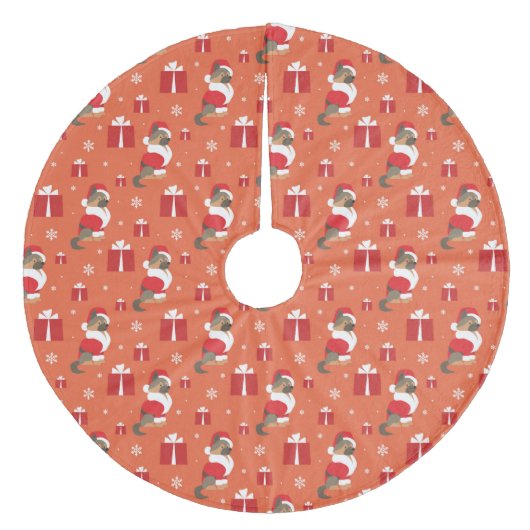 クリスマスドイツの羊飼いとプレゼントパターン フリース ツリースカート (正面)