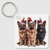 クリスマスドイツの羊飼いサンタ・ドッグ キーホルダー (正面)