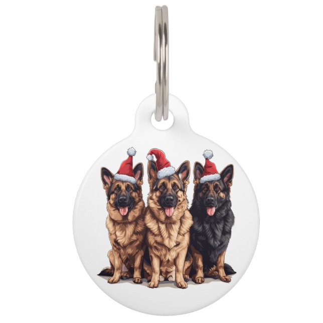 クリスマスドイツの羊飼いサンタ・ドッグ ペット　ネームタグ (正面)