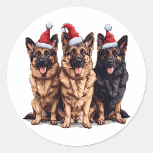 クリスマスドイツの羊飼いサンタ・ドッグ ラウンドシール (正面)