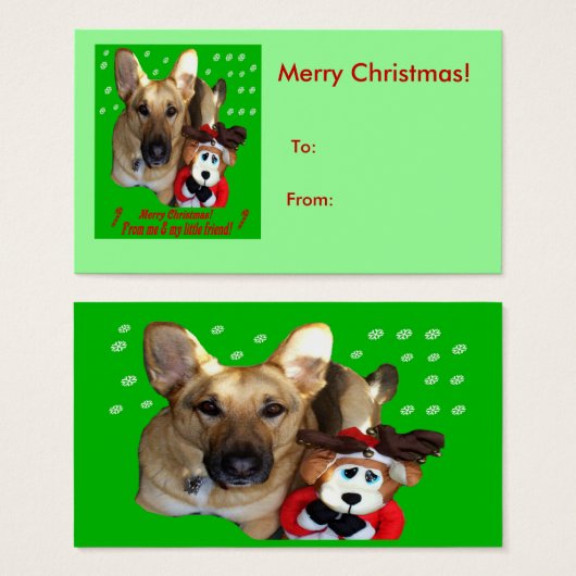 クリスマスドイツの羊飼い犬トナカイのギフトラベル (正面&裏面)