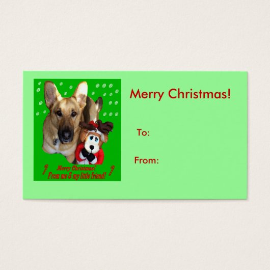 クリスマスドイツの羊飼い犬トナカイのギフトラベル (正面)