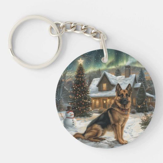 クリスマスドイツの羊飼い犬 キーホルダー (正面)