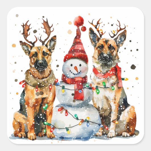 クリスマスドイツの羊飼い犬 スクエアシール (正面)