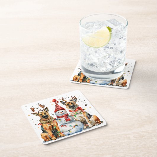 クリスマスドイツの羊飼い犬 スクエアペーパーコースター (インサイチュ)