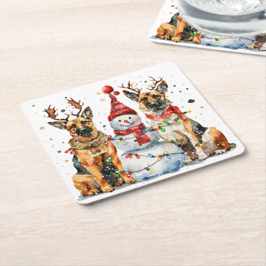 クリスマスドイツの羊飼い犬 スクエアペーパーコースター (アングル)