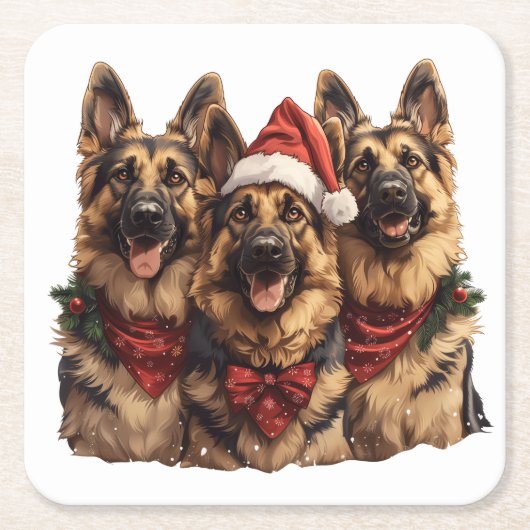 クリスマスドイツの羊飼い犬 スクエアペーパーコースター (正面)