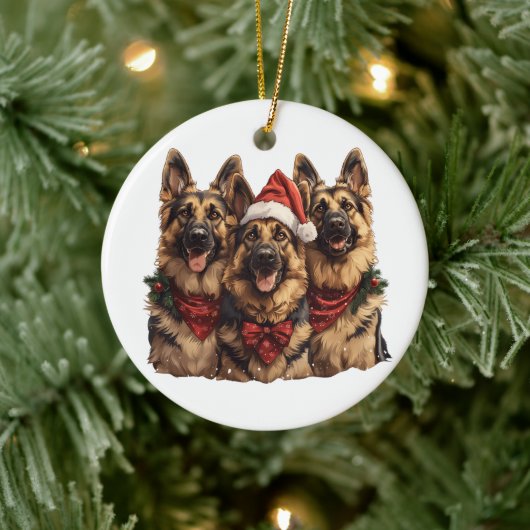 クリスマスドイツの羊飼い犬 セラミックオーナメント (ツリー)