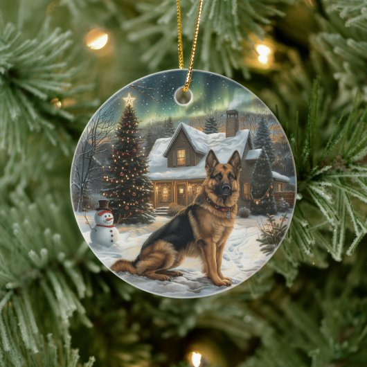 クリスマスドイツの羊飼い犬 セラミックオーナメント (ツリー)