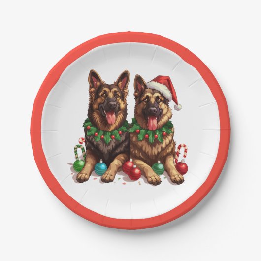 クリスマスドイツの羊飼い犬 ペーパープレート (正面)