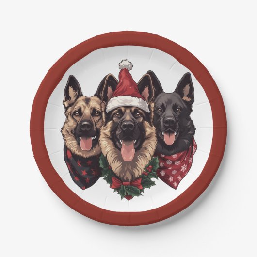クリスマスドイツの羊飼い犬 ペーパープレート (正面)