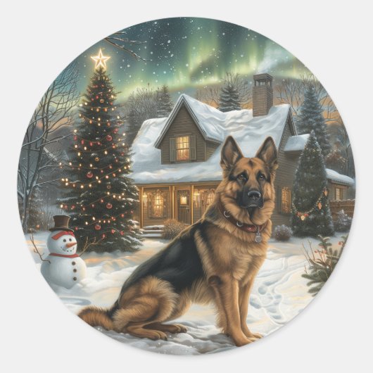 クリスマスドイツの羊飼い犬 ラウンドシール (正面)