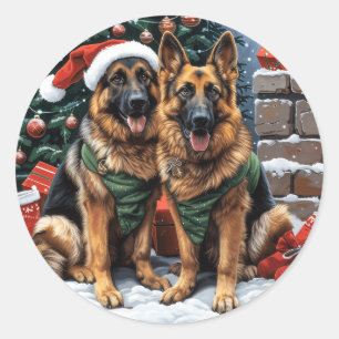 クリスマスドイツの羊飼い犬 ラウンドシール