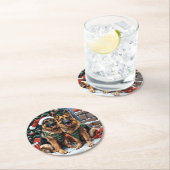 クリスマスドイツの羊飼い犬 ラウンドペーパーコースター (インサイチュ)