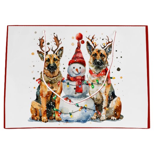 クリスマスドイツの羊飼い犬 ラージペーパーバッグ (正面)